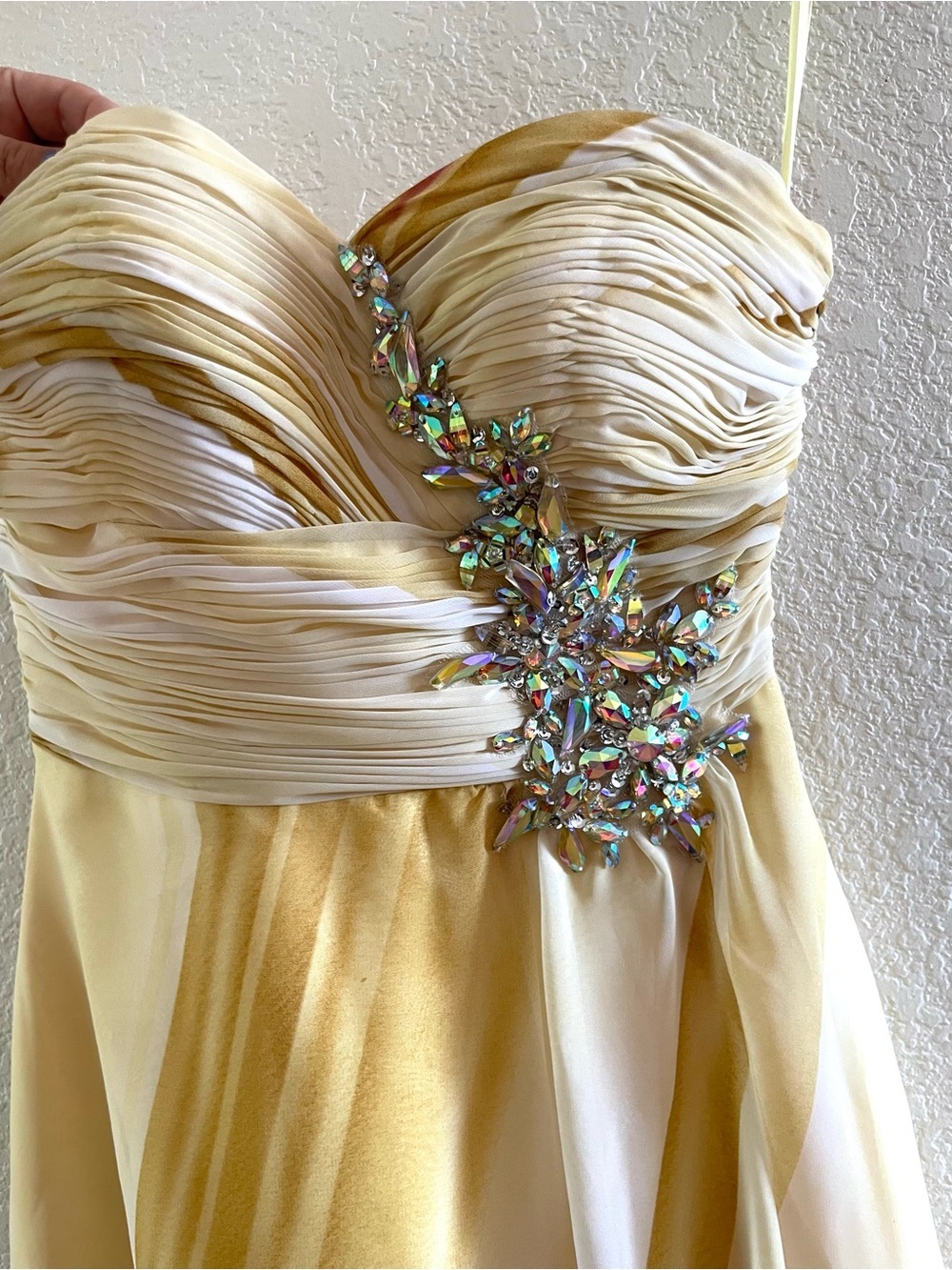 Strapless Beaded Ombre Watercolor Formal Evening Dress - Yellow Multicolor Sz 6 - Picture 2 of 13